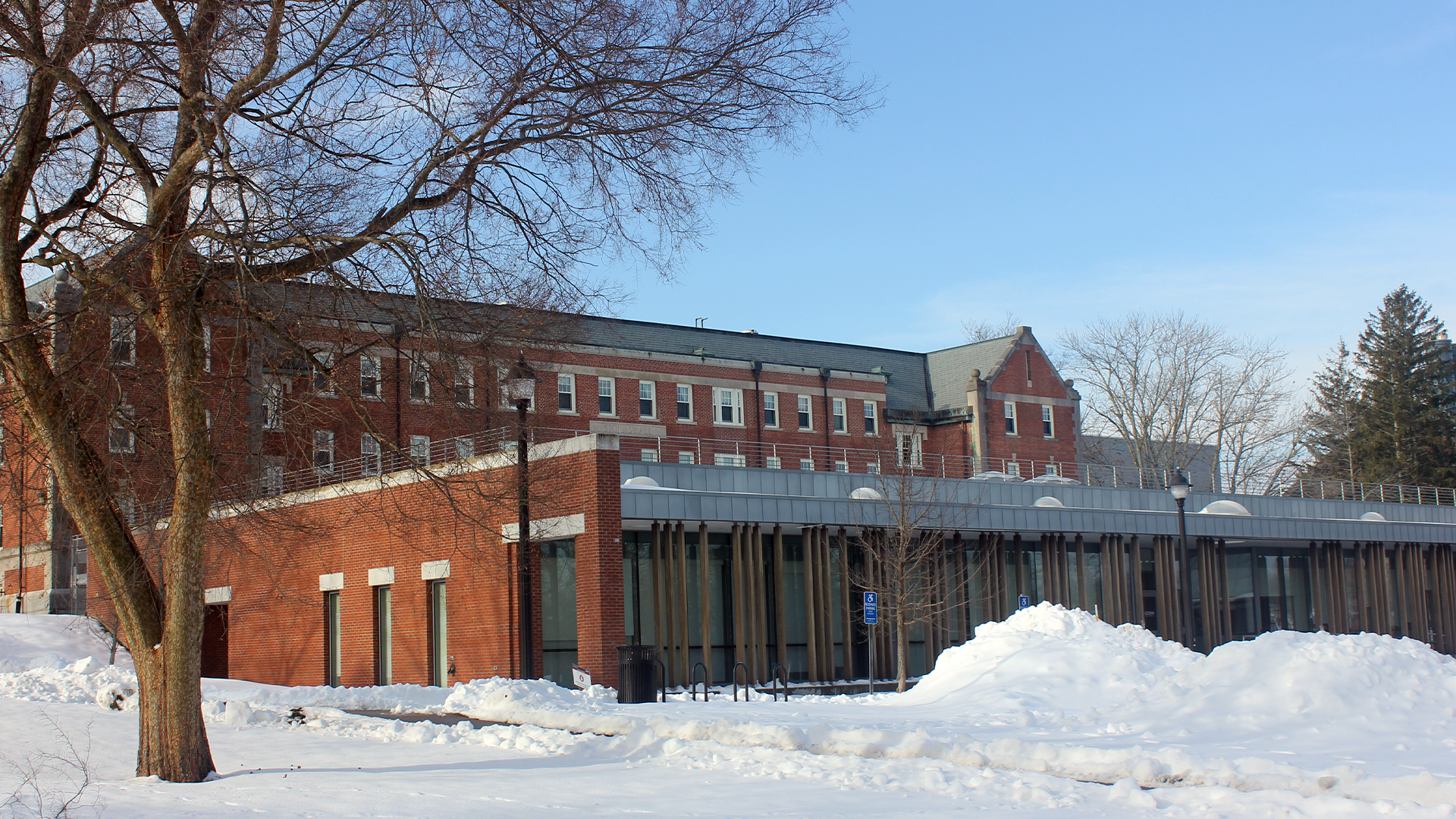 Storrs Hall covered in snow